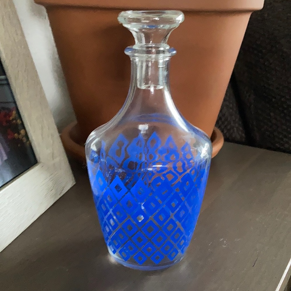 Vintage Glass Blue Diamond Decanter